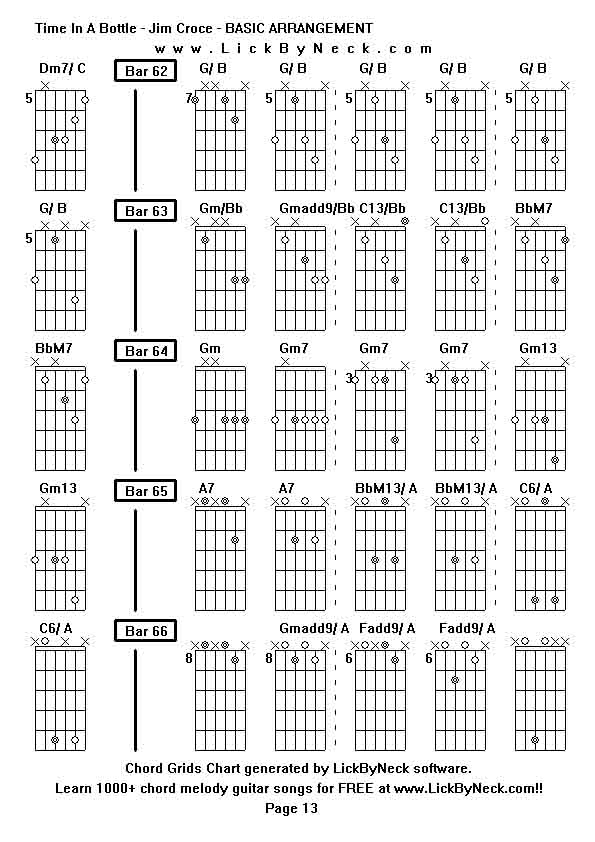 Chord Grids Chart of chord melody fingerstyle guitar song-Time In A Bottle - Jim Croce - BASIC ARRANGEMENT,generated by LickByNeck software.